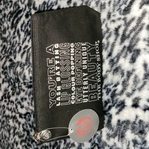 The Body Shop Black Cosmetic Bag With Silver Graphic Design NWT